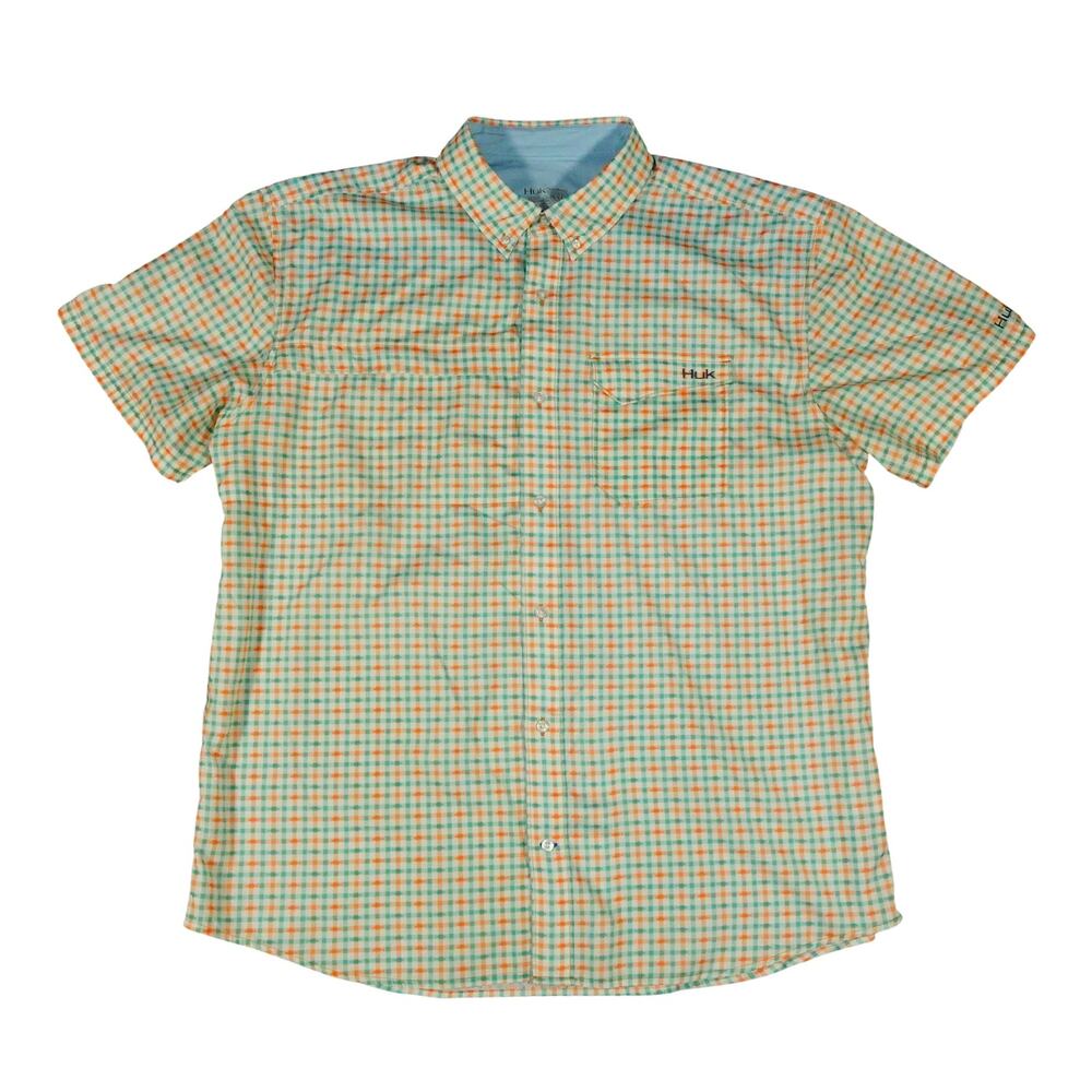 Huk Performance Check Fishing Button Shirt Short Sleeve Fish Graphic Pattern XXL - Picture 3 of 6